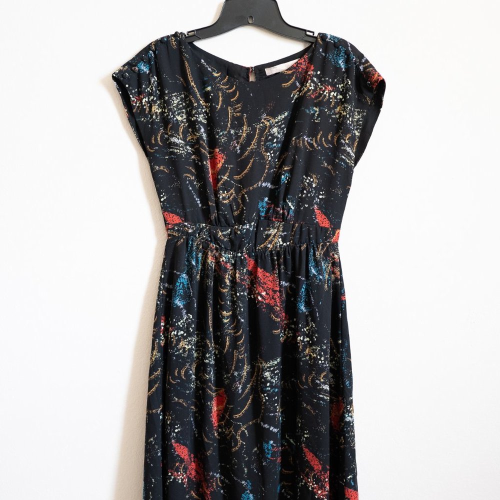 Beautiful multicolor midi dress high-neck, open back!